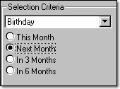A client profile search based on birthdays within the next month.